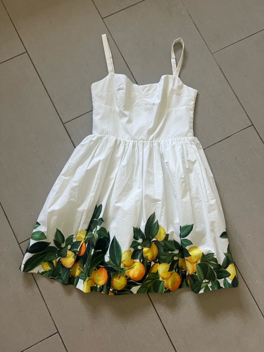 Amanda Uprichard White Sundress with Lemon Border Print